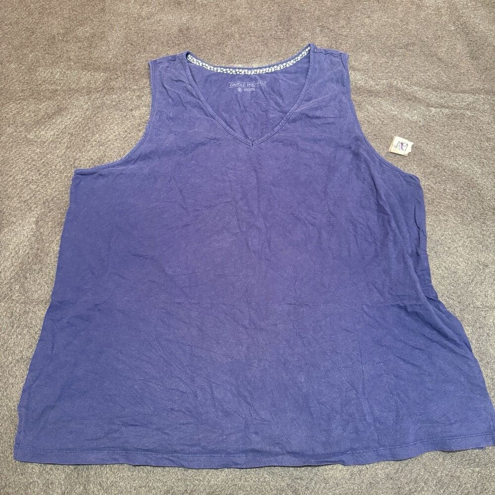 Carole Hochman Womens Tank Top XL Extra Large Blue Sleeveless Shirt V Neck
